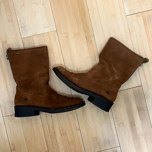 Born Audie Boots Womens 6.5 Brown Suede‎ Leather Round Toe Mid Calf Pull On - Picture 1 of 10